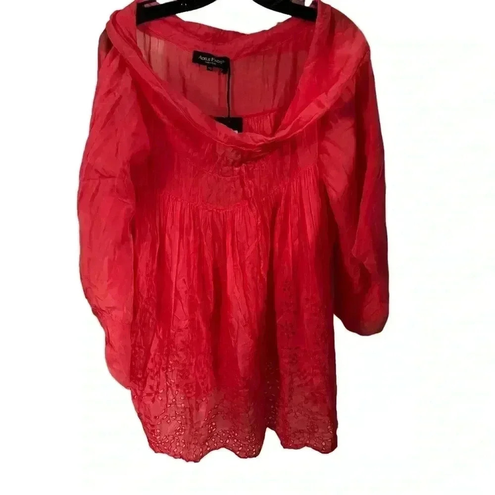 NWT Adele Fado Cotton Blouse Top Sz EU40 US L Eyelet Accents Cowl Neck ITALY